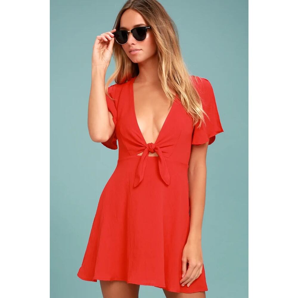 Lulus Sea Day Red Skater Mini Dress Size Small